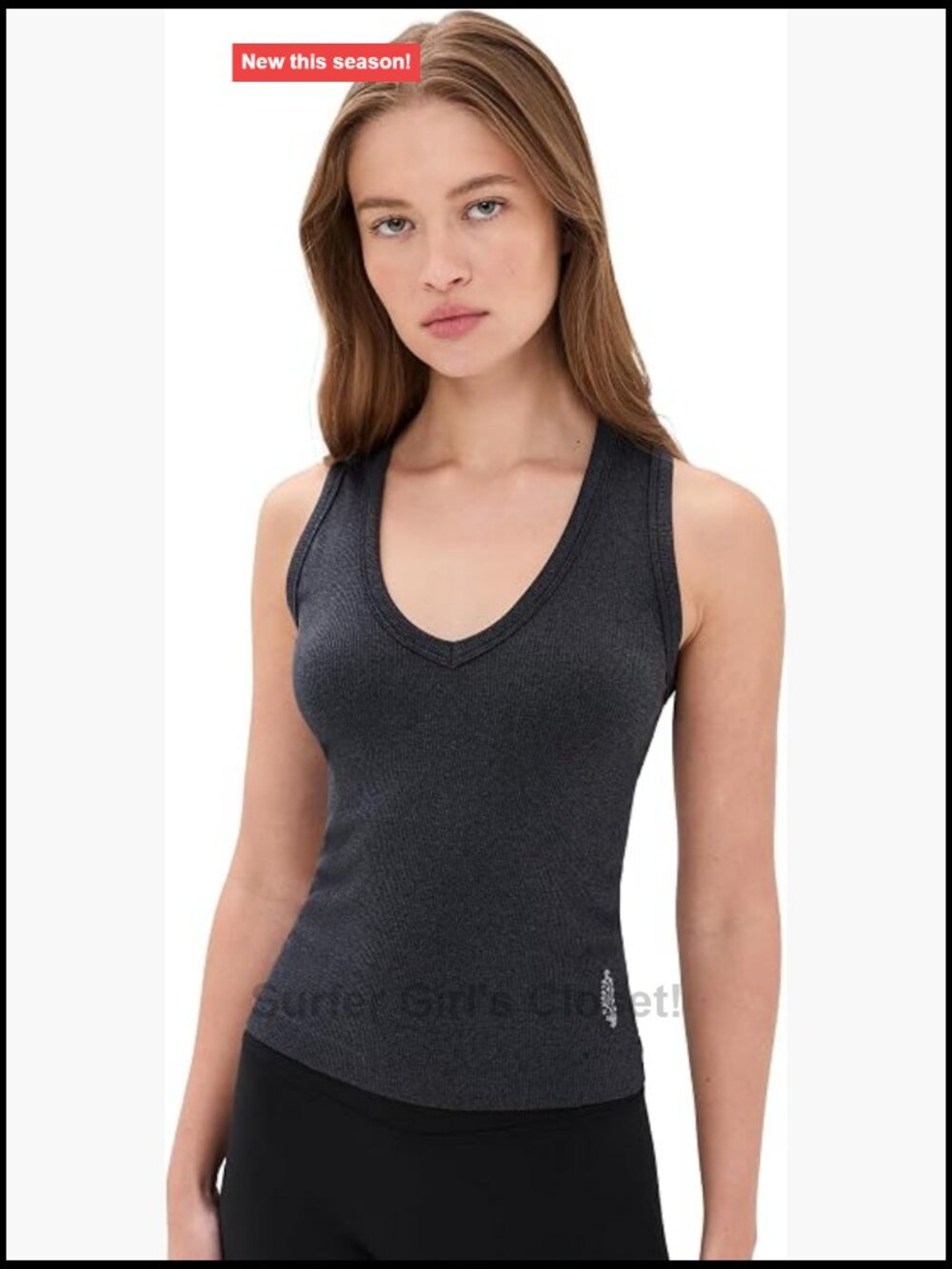Ribbed Knit V-Neck Tank Top Stretch Sleeveless Essential